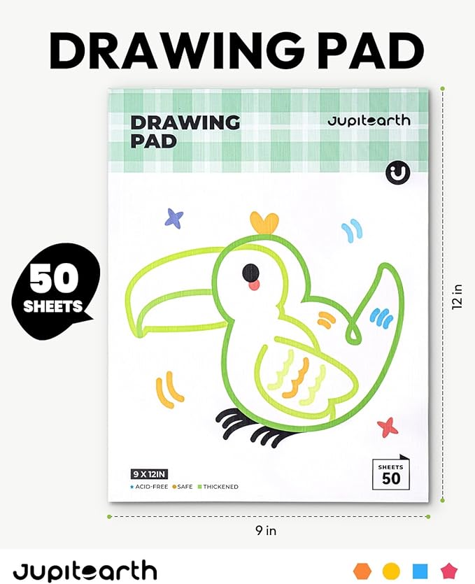 JUPITEARTH Sketch Pads, 3-Pack 50 Sheets 9x12 Inch Drawing Pad, Acid-Free Thickened Glue-Bound Sketchbook, Art Supplies, Drawing Paper for Coloring Painting for School