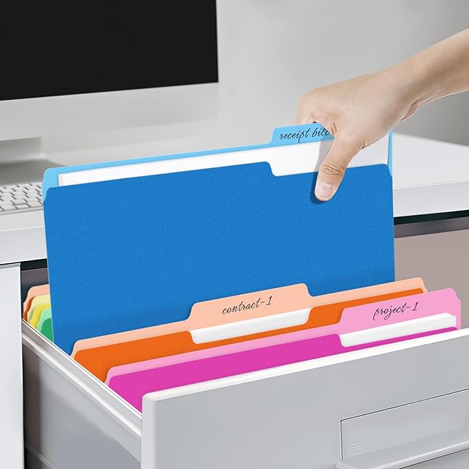 SUNEE File Folders, 100 Pack Manilla Folders 8.5 x 11, Colored File Folders Home Office School Supplies for Documents Files Paper, 5 Assorted Colors