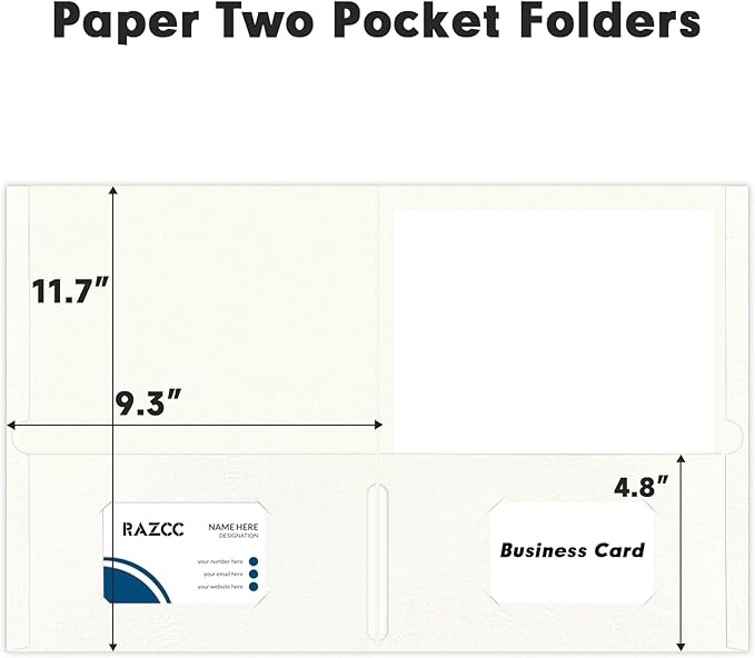 RAZCC Two Pocket Folders, 50 Pack 2 Pocket Folders Fit Letter Size Paper, Paper Folders with Pockets for School Office Business Home (White)