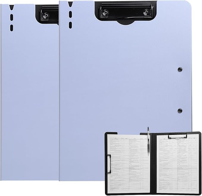 FRETONBA Clipboard Folder, 2 Pcs A4 Foldable Clipboard with Horizontal and Vertical Double Metal Clips, 360 Degree Foldable Binder Clipboards with Pen Holder, File Cover Work Folder Clipboards, Purple