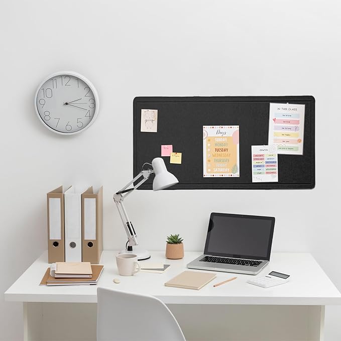 Lightomorrow Bulletin Board, 35 x 17 1/2 inches Felt Board - Decorative Pin Board, Cork Board Alternative for Wall, Foldable Self-Adhesive Vision Board Prayer Board with 20 Pushpins Black