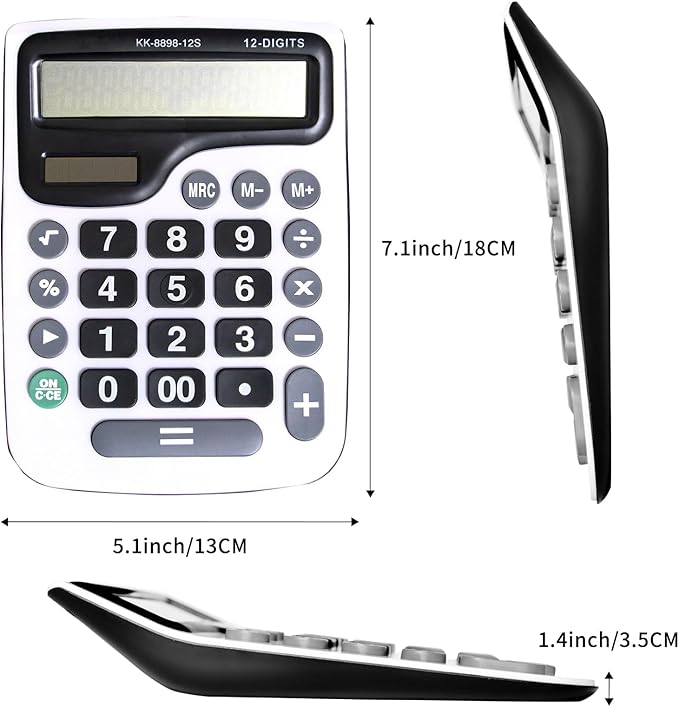 YEBMoo 12 Digit Desktop Calculator with Large LCD Display and Sensitive Button, Dual Solar Power and Battery, Standard Function for Office (YE8898)