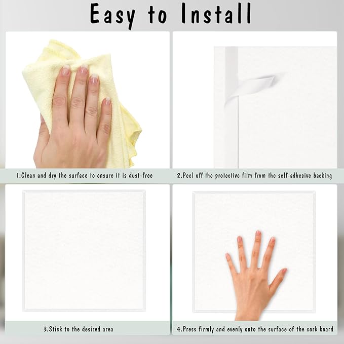 Thboxes Large Cork Board 36" x 24", 6 Pack Felt Wall Tiles with Colored Pushpins, Bulletin Board with Removable Self-Adhesive Strips, Pin Boards Cork Boards for Walls Office Home School-White