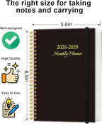 2026-2028 Monthly Planner, Three Years Calendar from January 2026 - December 2028 with Spiral Binding, Inner Pocket, Elastic Closure, 38 Month Planner for Home | School | Office, 5.8" x 8.5", Black