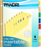 Binder Divider, PANDRI 200 Pack Binder Index Dividers with 8 Insertable Multicolor Big Tabs, Letter Size Paper Binder Divider for School Office Home Business