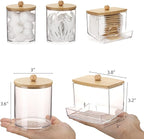 Tbestmax Qtips Dispenser Bathroom Container, 10/12 oz Cotton Ball Holder, Apothecary Jar Organizer for Storage Cotton Swab, Floss Picks (Bamboo Lids)