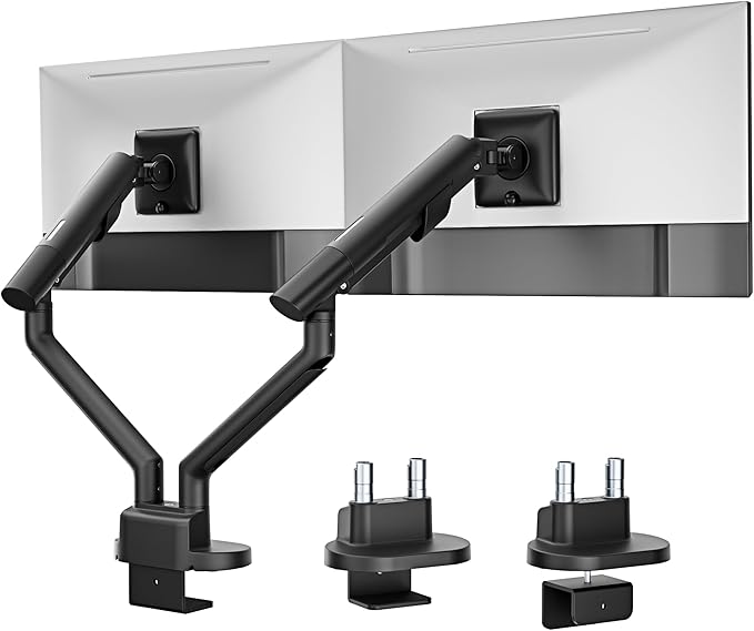 monTEK Dual Monitor Stand up to 35 inches Screen, Monitor Mount for 2 Monitors, Full Motion Adjustable Monitor Arm, VESA Mount with C-Clamp/Grommet Base, Holds 24.25lbs per Arm, MA1010BK-D