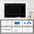 JYYPWB Magnetic Glass Whiteboard 36X24 Monthly Planner Calendar Dry Erase Board for Home, School, Office, Frameless, with Markers, Marker Tray, Eraser, Magnets (Black)