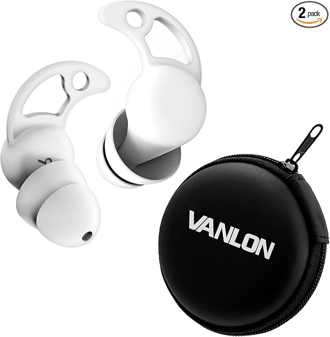 VANLON Noise Cancelling Ear Plugs, Washable Reusable Ear Plugs for Sleeping, 2Pairs Super Soft Fit Silicone Earplugs for Focus, Hearing Protection, 33dB Noise Reduction for Dogs Snoring (White)