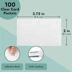 Juvale Business Card Holder Sleeves - Secure Adhesive Pockets - Index Card Holder for Notes - Storage Bin Labels & Clear Pocket Sleeves - Clear Plastic, 3.75 x 2 in, Pack of 100
