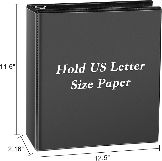 CIXILDTS 1.5-inch D Ring Binders, Fit US Letter Size Paper, 1-1/2" 3 Slant-D Ring Binder with 2 Pocekts, 12-Pack, Black