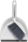 NACENA Mini Broom and Dustpan Set, Small Dust Pan and Brush Set with Handle Dustpan Teeth for Cleaning Hair Suitable for Office Desks Drawers Sofas Outdoor Camping, White & Gray