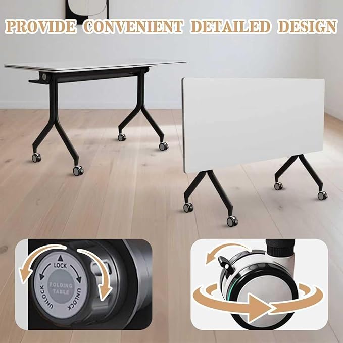 Goakwwuz Conference Room Table, Folding Conference Tables,Thicken Grey Tabletop,Flip Top Wooden Seminar Meeting Room Table for Conference Room Offices (6, Black Drawer, 55.1”)