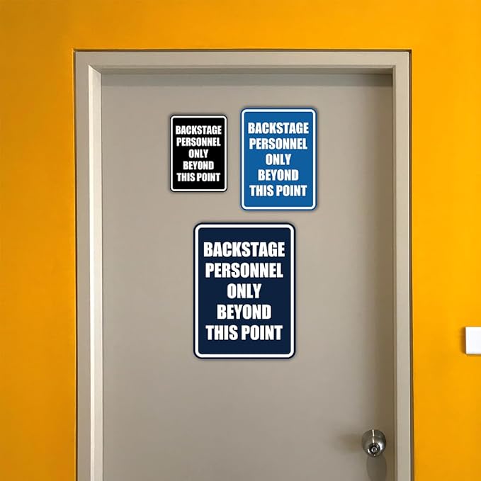 Portrait Round Backstage Personnel Only Beyond This Point Door or Wall Sign Easy Installation | Music | Concert | Festivals Sign (Navy Blue/White) - Medium (5 Pack)
