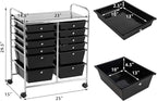 LDAILY 12 Drawer Rolling Storage Cart, Craft Cart Organizer on Wheels w/Metal Frame, Large Capacity & Smooth Drawer, Rolling Cart w/Drawers for Classroom, Office