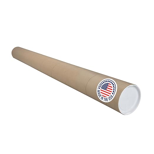 IDL Packaging Cardboard Mailing Tube, 4" x 48" with Plastic Caps - USA-Made USPS Approved Poster Tube for Documents & Blueprints - Reinforced Mailing Cylinders for Shipping & Storage