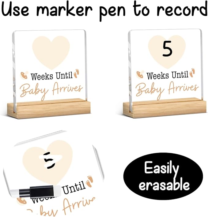 Baby Announcement Gifts for New Parents, Pregnancy Gifts for Mom, Funny Baby Arrives Countdown Acrylic Sign A 07