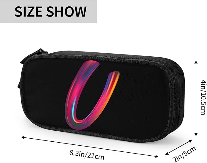Cute Initial Pencil Case for Kids Students, Large Capacity Pencil Pouch for Boys Girls, Letter Design Pencil Box Pen Bag Office Stationery Organizer, Rainbow Letter U