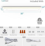 Leetdud LED Under Cabinet Lighting Hardwired or Plug in, 32 Inch 16W, Dimmable 5 Color 2700K/3000K/3500K/4000K/5000K, Linkable Eyes Care Design Counter Lights for Kitchen, Sink, ETL Listed, White