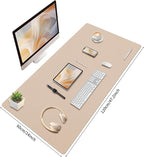 Bloss Extra Large Leather Desk Mat 47.2" x 24" Non-Slip Dressing Table Cover Protector, Waterproof Student Study Desk Mat, PU Leather Computer Writing Desk Pad for Home Office and Decor - Beige