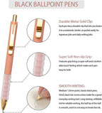 Linbsunne Ballpoint Pens Black Medium Point 1mm with Super Soft Grip Ball Point Pen for Men Women Retractable(gold-18 pcs)