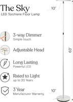 Brightech Sky LED Floor lamp, Torchiere Super Bright Floor Lamp for Living Room Decor & Office - Dimmable, Tall Standing Lamp with Warm Light for Bedroom & Reading - White