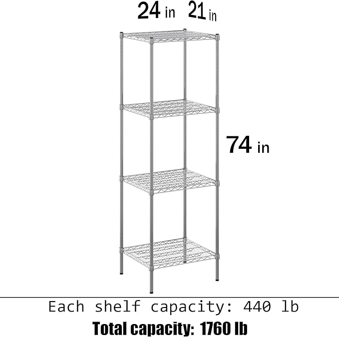 Regal Altair 21" Deep x 24" Wide x 74" Height Wire Shelving Kit | 4-Tier | NSF Commercial Storage Rack Unit