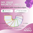 Availey 32 Pieces (3 x 5) - Colored Border Magnetic Dry Erase Labels - Reusable Strips for Classroom Home Office Garage Refrigerator Blank Writable Erasable Cards Name Tags Students Locker Shelf