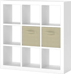 Bookshelf with Storage Bins, 9-Cube Storage Organizer Sturdy Wooden Bookcase Open Book Shelf, Multifunctional Cubicle Rack for Storages & Display, Furniture for Living Room Bedroom Office, White