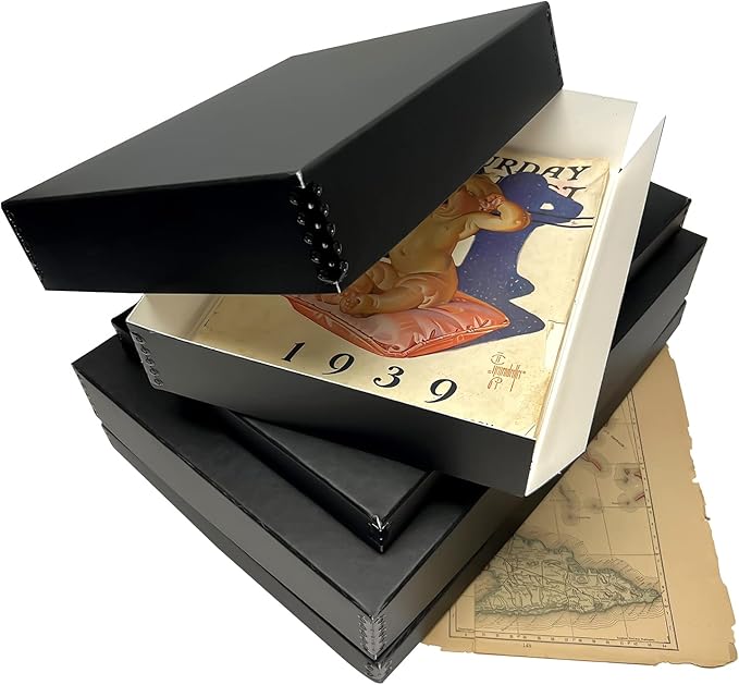 Lineco Museum Archival Storage Box, 13.75x19.75x1.5 in. Drop Front Design. Acid-Free with Metal Edge. Organize Photos, Pictures, Prints, Documents, Crafts, DIY. Black, 2 Pack