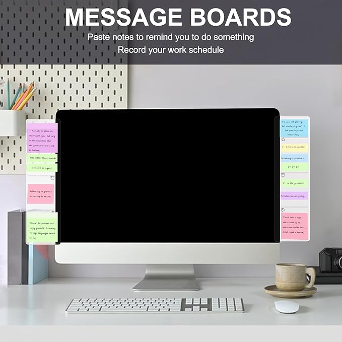 Office Desk Accessories 2pcs Computer Message Board Monitor Memo Board Office Supplies for Women Men Computer Sticky Note Holder with Functional Areas for Office Home Work Desk