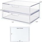 STORi STAX Plastic Stackable Organizer Drawers (Set of 2) Clear | 12.5" Wide | Set Includes Two Open Drawer | Organize Office Desk Accessories & Sort Paper | Made in USA