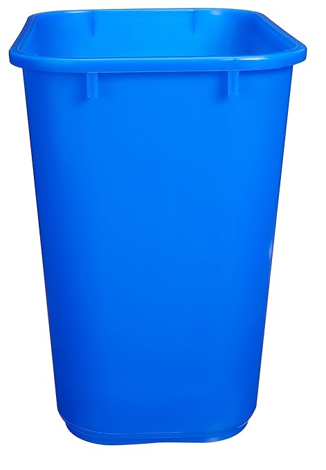 Amazon Basics Rectangular Commercial Office Wastebasket, w/Recycle Logo, 7 gallon (Pack of 2), Blue