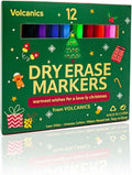 Volcanics Christmas Dry Erase Markers – Colored Whiteboard Markers with Giftable Holiday Packaging, 12 Pcs, Ideal Stocking Stuffer, Teachers & Families