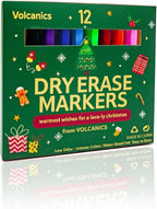 Volcanics Christmas Dry Erase Markers – Colored Whiteboard Markers with Giftable Holiday Packaging, 12 Pcs, Ideal Stocking Stuffer, Teachers & Families