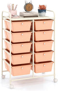 GOFLAME 10-Drawer Rolling Storage Cart, Art Craft Storage Organizer on Wheels, Multipurpose Movable Utility Cart for School, Office and Home, Peach Fuzz