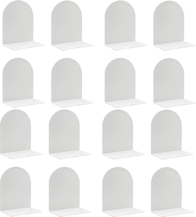 Lulonpon 16 Pieces Book Ends, Bookends, Books Stand, Metal Bookend for Shelves, White Book Ends for School, Library, Desktop Organizer