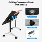 Goakwwuz Conference Room Table, Folding Conference Tables,Thicken Grey Tabletop,Flip Top Wooden Seminar Meeting Room Table for Conference Room Offices (4, Grey, 55.1”)