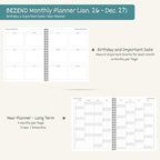 BEZEND Monthly Planner 2026-2027 (Spiral-7" x 9") 2 Year Calendar Book with Note Pages - Jan 26 to Dec 27-120 GSM Paper, Inner Pockets, Laminated Tabs, Vegan Leather Softcover - Lavender