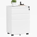 INTERGREAT 3 Drawer Mobile File Cabinet with Lock, Metal Filing Cabinets for Home Office, Rolling Under Desk Organizer for Letters/Legal/A4, (Fully Assembled-White)