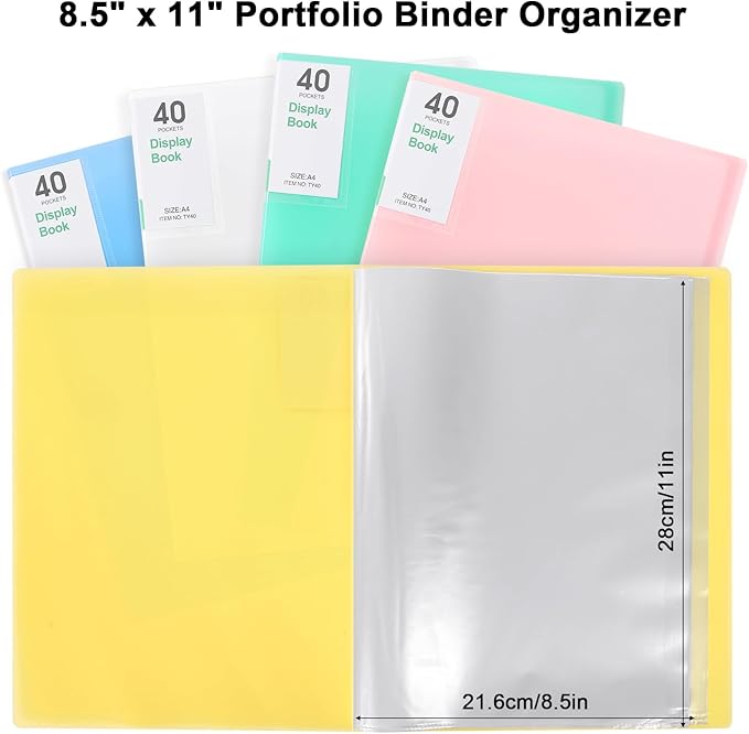 Phyxin Portfolio Binder, 20-Pocket Portfolio Folder 8.5" x 11", Displaying 40 Page Binder with Plastic Sleeves, Plastic Folders for Women & Men, Students, Teachers, Yellow