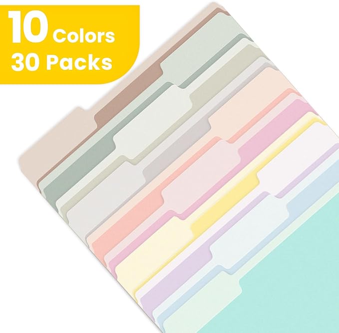 SUNEE File Folders, 30 Pack Manilla Folders 8.5 x 11, 10 Colors Folder Office Organization Home School Folders for Documents Files Paper
