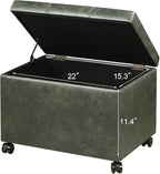 Joveco 24" Faux Suede Storage Ottoman Bench with Wheels, Rectangle Foot Rest Stool for Living Room, Bedroom, Entryway, Moss Green