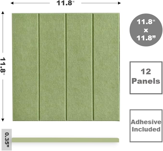 DECORITA Felt Bulletin Board Tiles | Modern Cork Board Alternative | Large Cork Boards for Walls | Aesthetic Felt Wall Panels for Office & Home Decor | Pinboard & Photo Board (12-Pack) | Spring Green