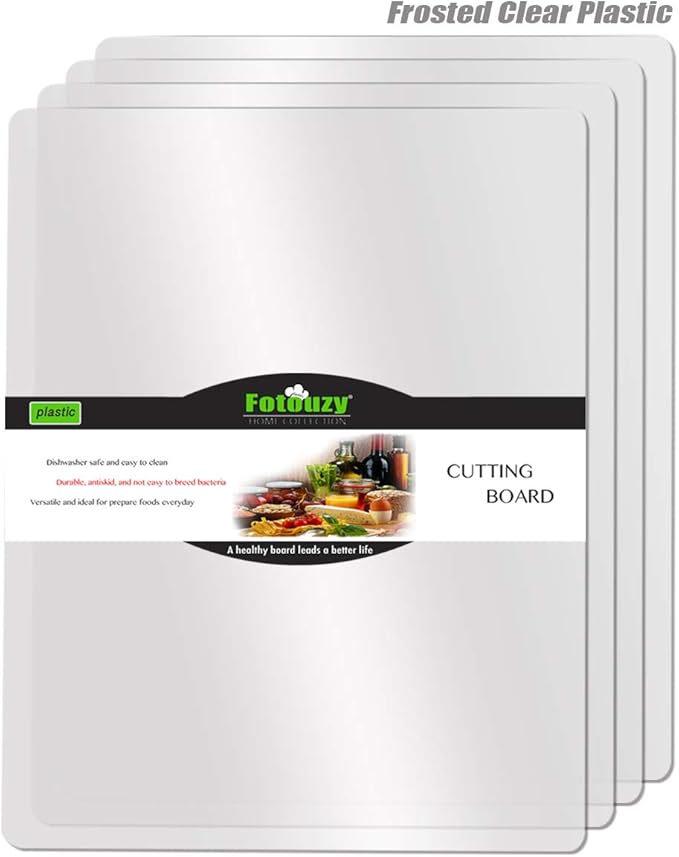 Fotouzy Flexible Plastic Cutting Boards for Kitchen, 4 Frosted Clear Cutting Mats 15 x 12 In, BPA-Free, Non-Porous, and Dishwasher Safe, Set of 4