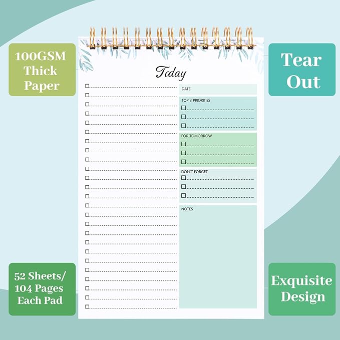 Thboxes 2 Packs To Do List Notepad, 104 Pages To Do List Notebook A5 Undated Daily Planner Notepad with Task Checklist Home Office School Supplies