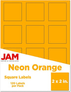 JAM PAPER Product & Container Labels - Square - 2 x 2 - Neon Orange - 120/Pack
