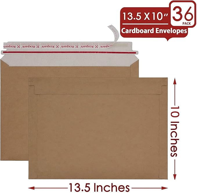 Xxcxpark 36 Pack Brown Kraft Rigid Mailers 10 x 13.5 inches, Self Seal Photo Document Mailers Premium Cardboard Keep Flat Envelopes for Photos, Pictures, Papers, Files, CD