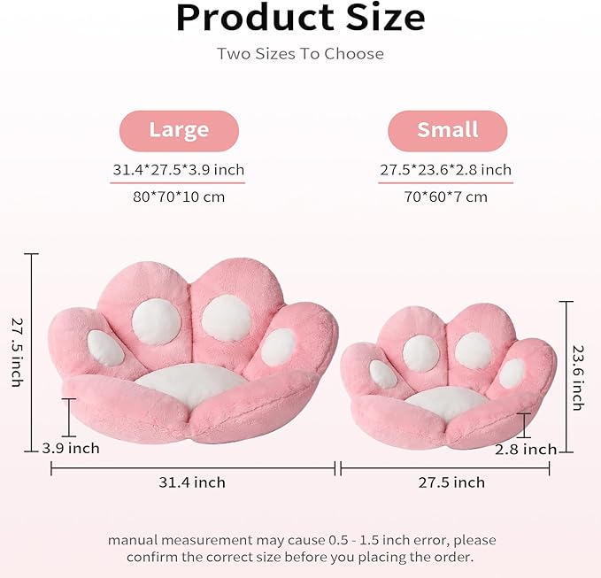 Ditucu Cat Paw Cushion Kawaii Chair Cushions 27.5 x 23.6 inch Cute Stuff Seat Pad Comfy Lazy Sofa Office Floor Pillow for Gaming Chairs Room Decor Pink