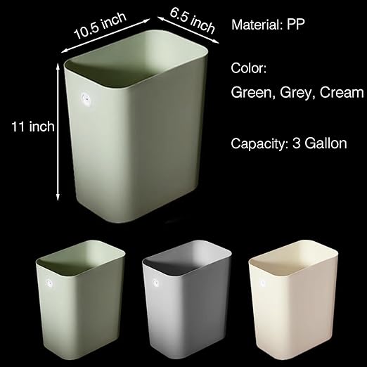 Halyuhn Rectanglar Small Trash Can 3 Pack, 3 Gallon/12 L Office Garbage Can Wastebasket, for Bedroom, Bathroom, Dorm, Kitchen, Under Sink, Under Desk, Plastic Trash Bin Garbage Bin– Green Grey Cream